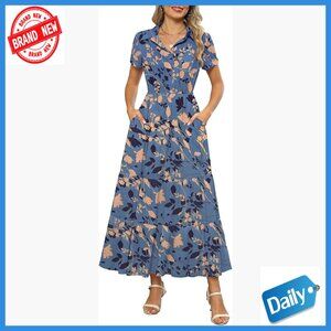 Chiffon Maxi Dress with Pockets, V-Neck, Tiered Skirt, Summer Casual